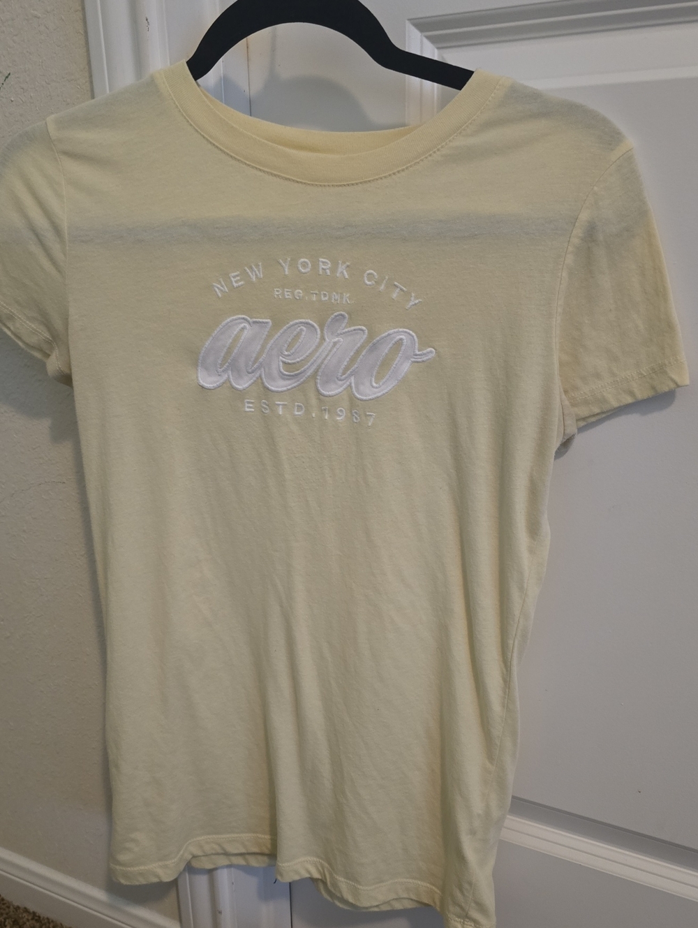Aeropostale Pale Yellow 'Aero' Embroidered Logo Tee